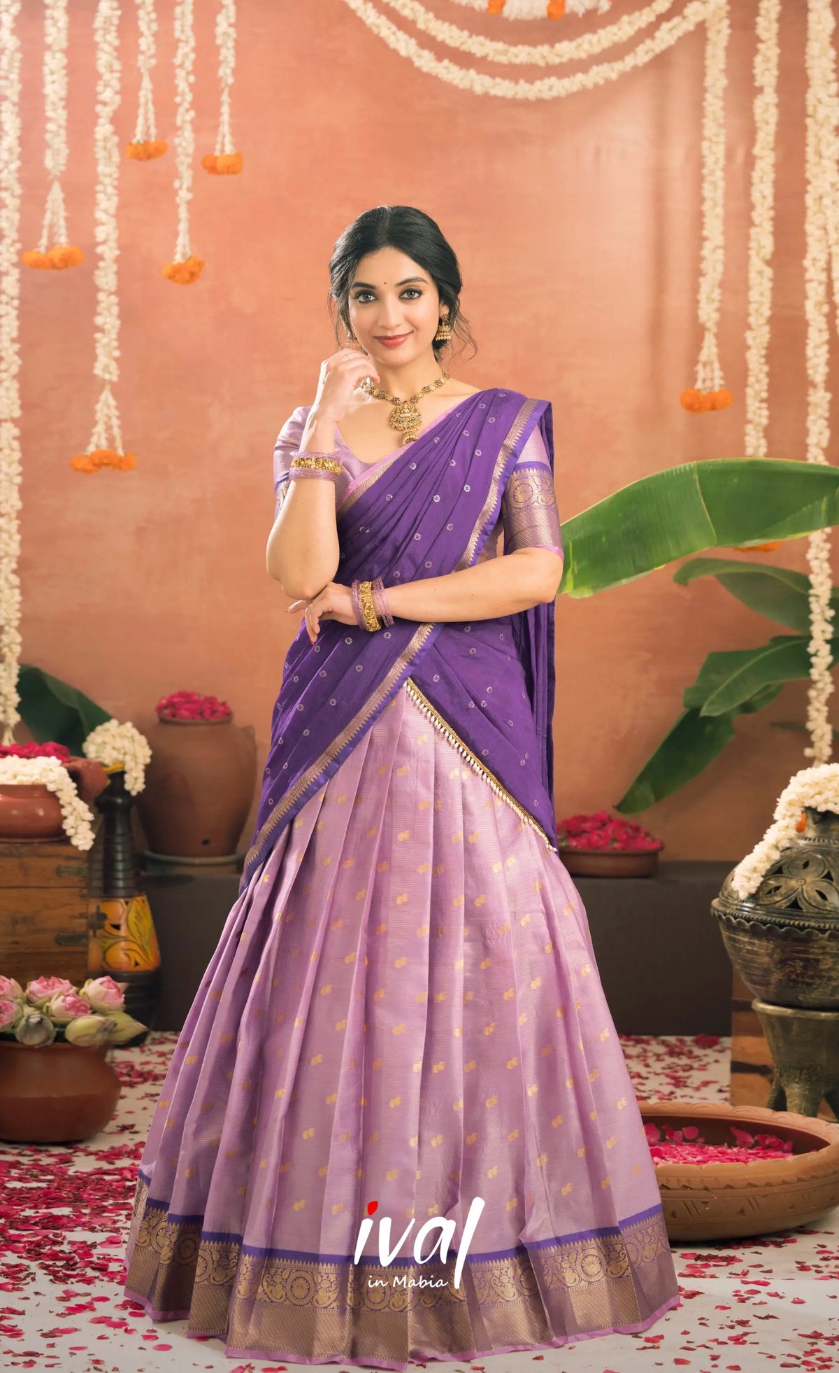 Izhaiyini Organza Halfsaree - Lavender and Purple - Half Sarees