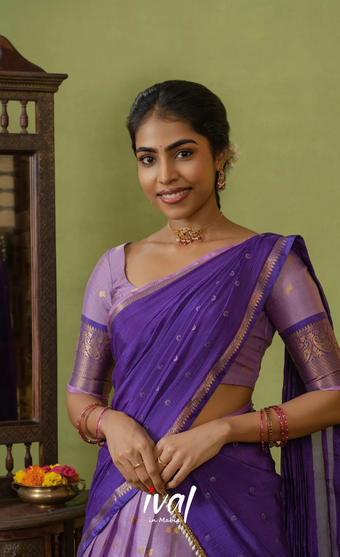 Izhaiyini Organza Halfsaree - Lavender and Purple - Half Sarees