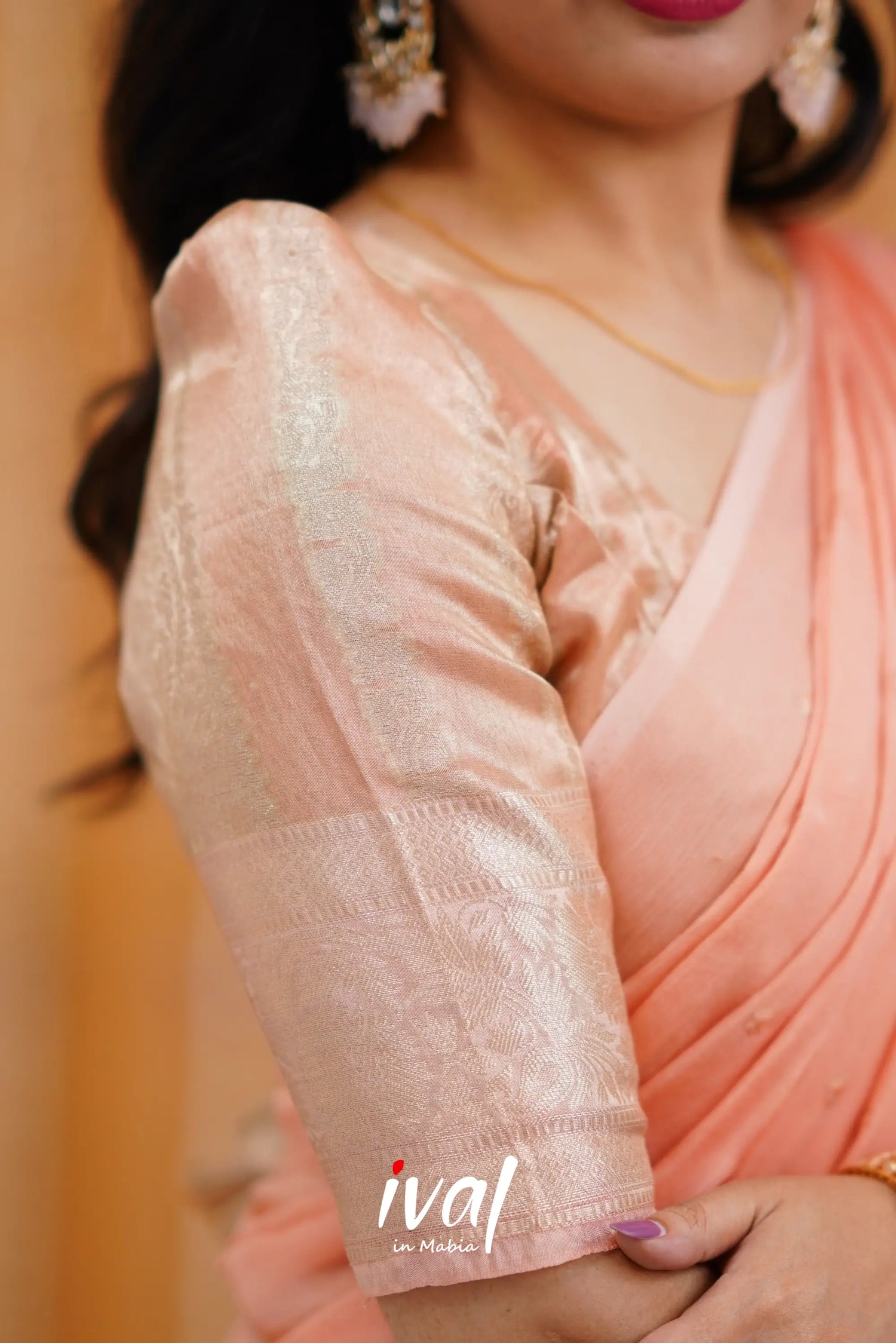 Izhaiyini Organza Halfsaree - Light Beige And Peach Half Sarees