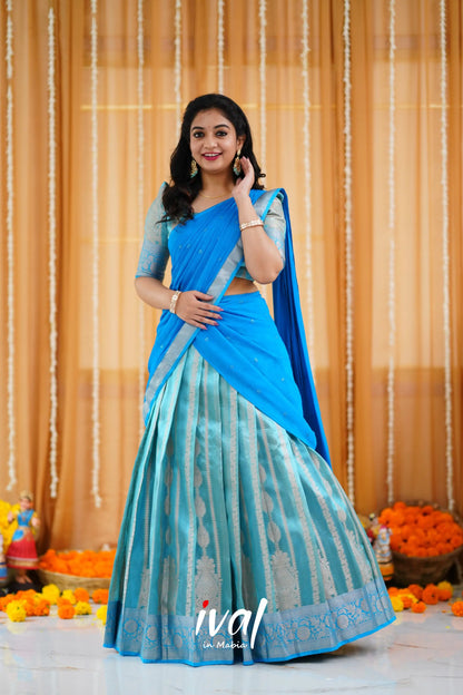 Izhaiyini Organza Halfsaree - Light Blue And Sky Half Sarees