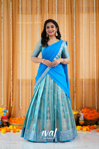 Izhaiyini Organza Halfsaree - Light Blue And Sky Half Sarees