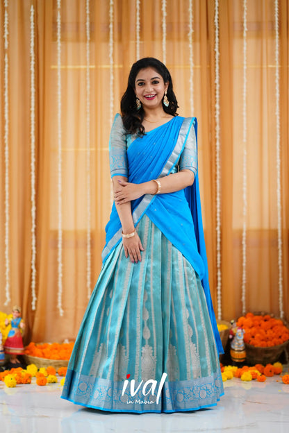 Izhaiyini Organza Halfsaree - Light Blue And Sky Half Sarees