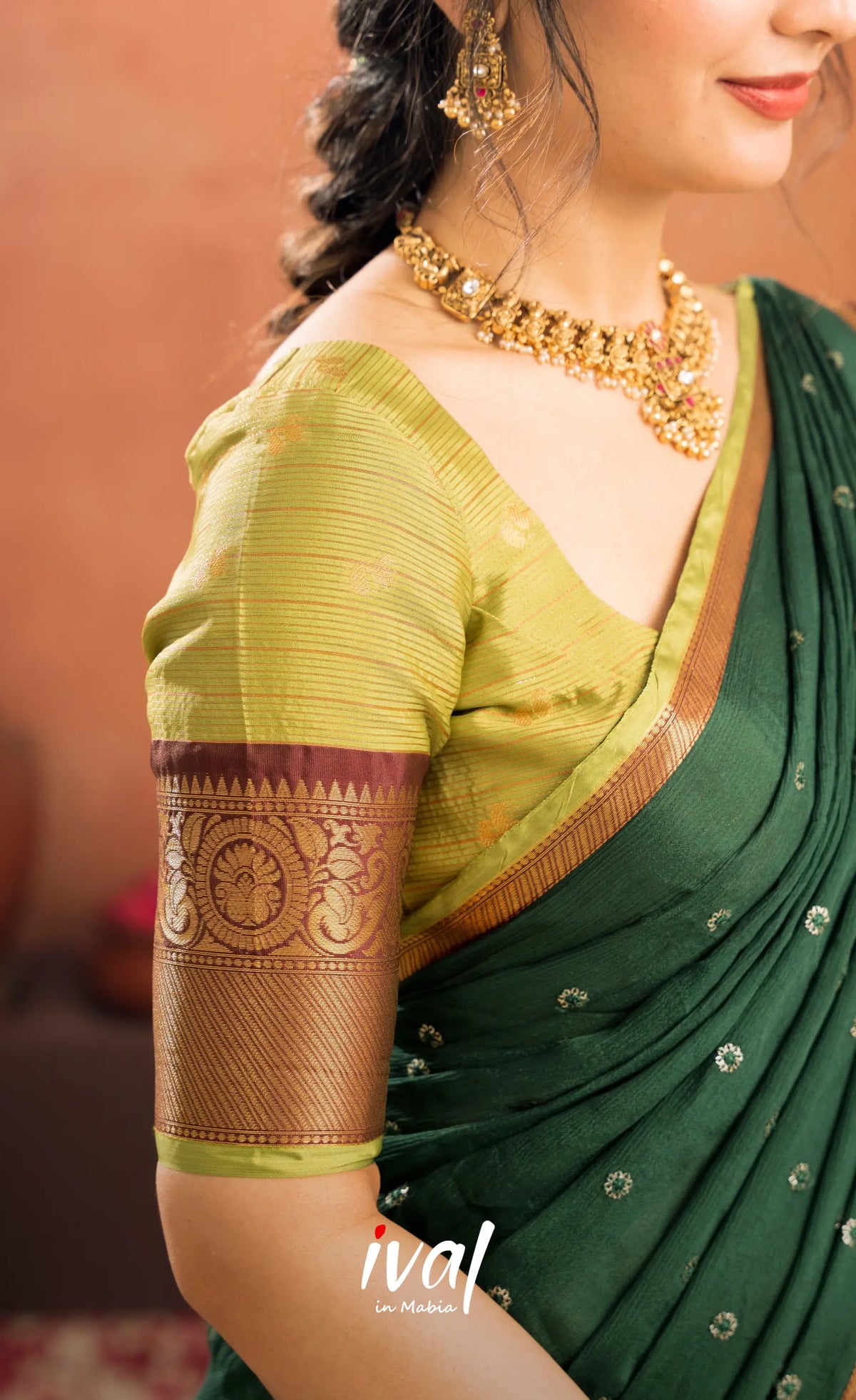 Izhaiyini Organza Halfsaree - Light green and Bottle green - Half Sarees
