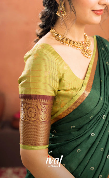 Izhaiyini Organza Halfsaree - Light green and Bottle green - Half Sarees