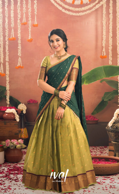 Izhaiyini Organza Halfsaree - Light green and Bottle green - Half Sarees