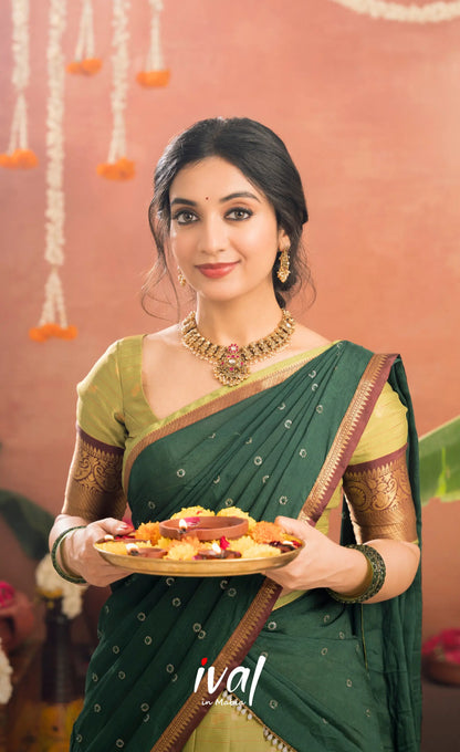 Izhaiyini Organza Halfsaree - Light green and Bottle green - Half Sarees