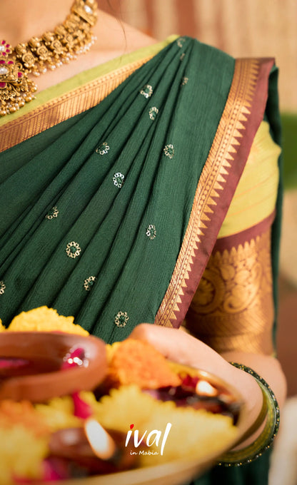 Izhaiyini Organza Halfsaree - Light green and Bottle green - Half Sarees