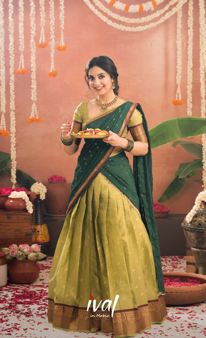 Izhaiyini Organza Halfsaree - Light green and Bottle green - Half Sarees