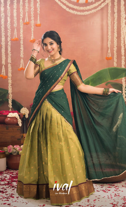 Izhaiyini Organza Halfsaree - Light green and Bottle green - Half Sarees