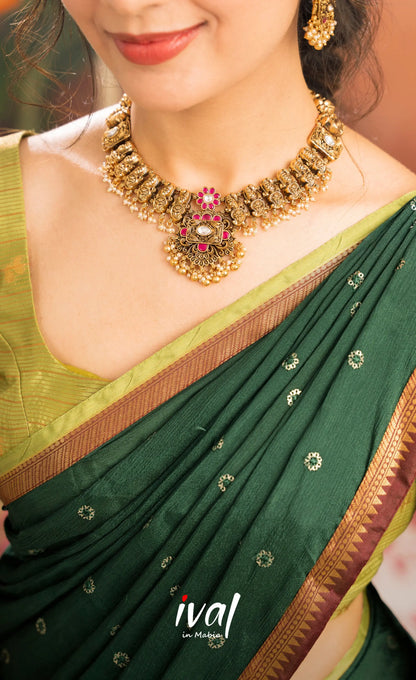 Izhaiyini Organza Halfsaree - Light green and Bottle green - Half Sarees