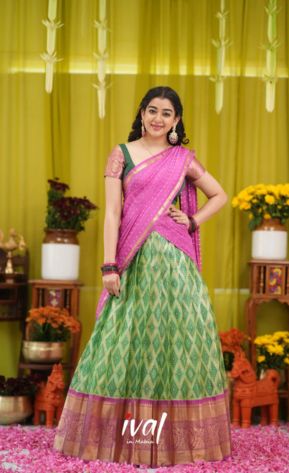 Izhaiyini Organza Halfsaree - Light green and Pink - Half Sarees