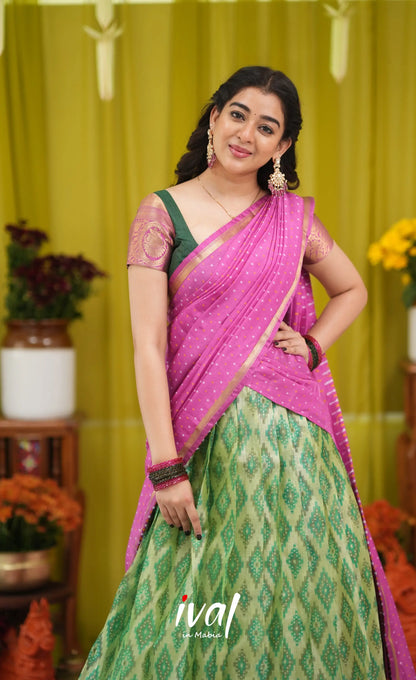 Izhaiyini Organza Halfsaree - Light green and Pink - Half Sarees