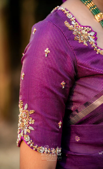 Izhaiyini Organza Halfsaree - Light Sea Blue and Purple Aaari Organza Halfsaree - Half Sarees