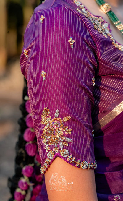 Izhaiyini Organza Halfsaree - Light Sea Blue and Purple Aaari Organza Halfsaree - Half Sarees