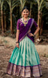 Izhaiyini Organza Halfsaree - Light Sea Blue and Purple Aaari Organza Halfsaree - Half Sarees