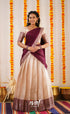 Izhaiyini Organza Halfsaree - Offwhite And Dark Plum Half Sarees