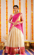 Izhaiyini Organza Halfsaree - Offwhite And Pink Half Sarees