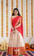 Izhaiyini Organza Halfsaree - Offwhite And Tone Of Red Half Sarees