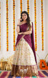 Izhaiyini Organza Halfsaree - Offwhite And Tone Of Wine Maroon Half Sarees