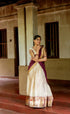 Izhaiyini Organza Halfsaree - Offwhite And Tone Of Wine Maroon Half Sarees