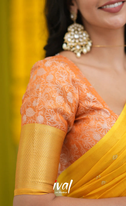 Izhaiyini Organza Halfsaree - Orange and Yellow Half Sarees