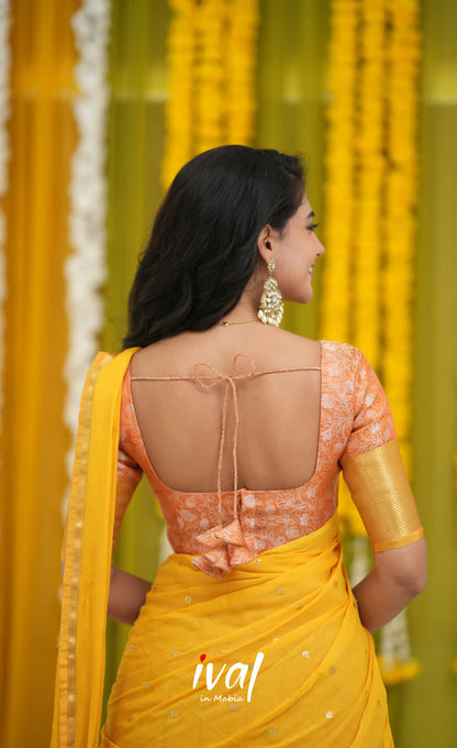 Izhaiyini Organza Halfsaree - Orange and Yellow Half Sarees