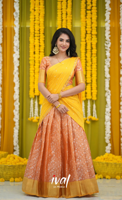Izhaiyini Organza Halfsaree - Orange and Yellow Half Sarees