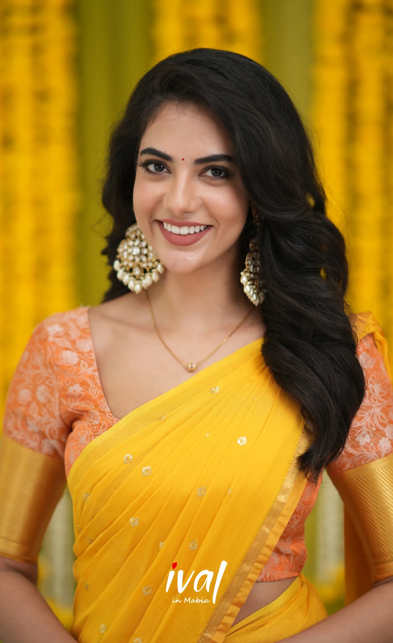 Izhaiyini Organza Halfsaree - Orange and Yellow Half Sarees