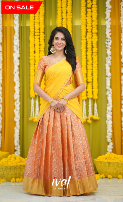 Izhaiyini Organza Halfsaree - Orange and Yellow Half Sarees
