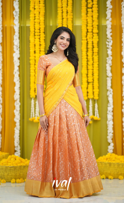 Izhaiyini Organza Halfsaree - Orange and Yellow Half Sarees