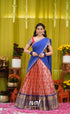 Izhaiyini Organza Halfsaree - Orangish red and Dark blue - Half Sarees