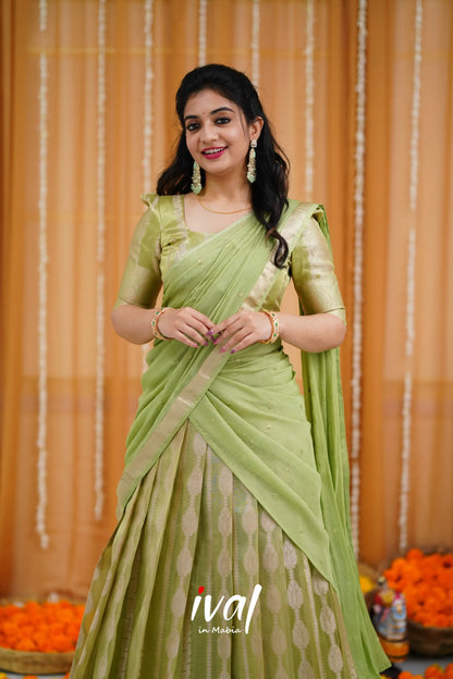 Izhaiyini Organza Halfsaree - Pastel Green And Pista Half Sarees