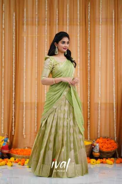 Izhaiyini Organza Halfsaree - Pastel Green And Pista Half Sarees