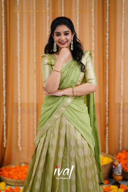 Izhaiyini Organza Halfsaree - Pastel Green And Pista Half Sarees