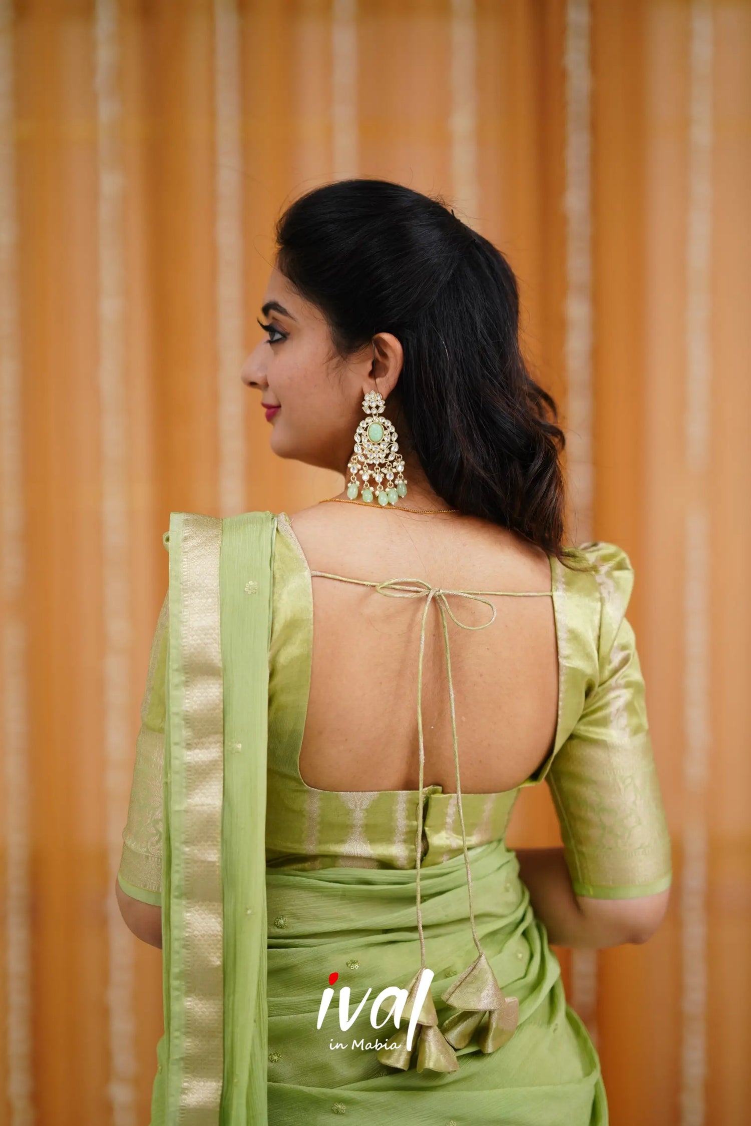 Izhaiyini Organza Halfsaree - Pastel Green and Pista Green 11Y Izhaiyini Organza Halfsaree - Pastel Green and Pista Green 11Y
