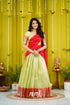 Izhaiyini Organza Halfsaree - Pastel Green And Red Half Sarees