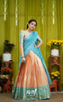 Izhaiyini Organza Halfsaree - Peach and Light blue - Half Sarees