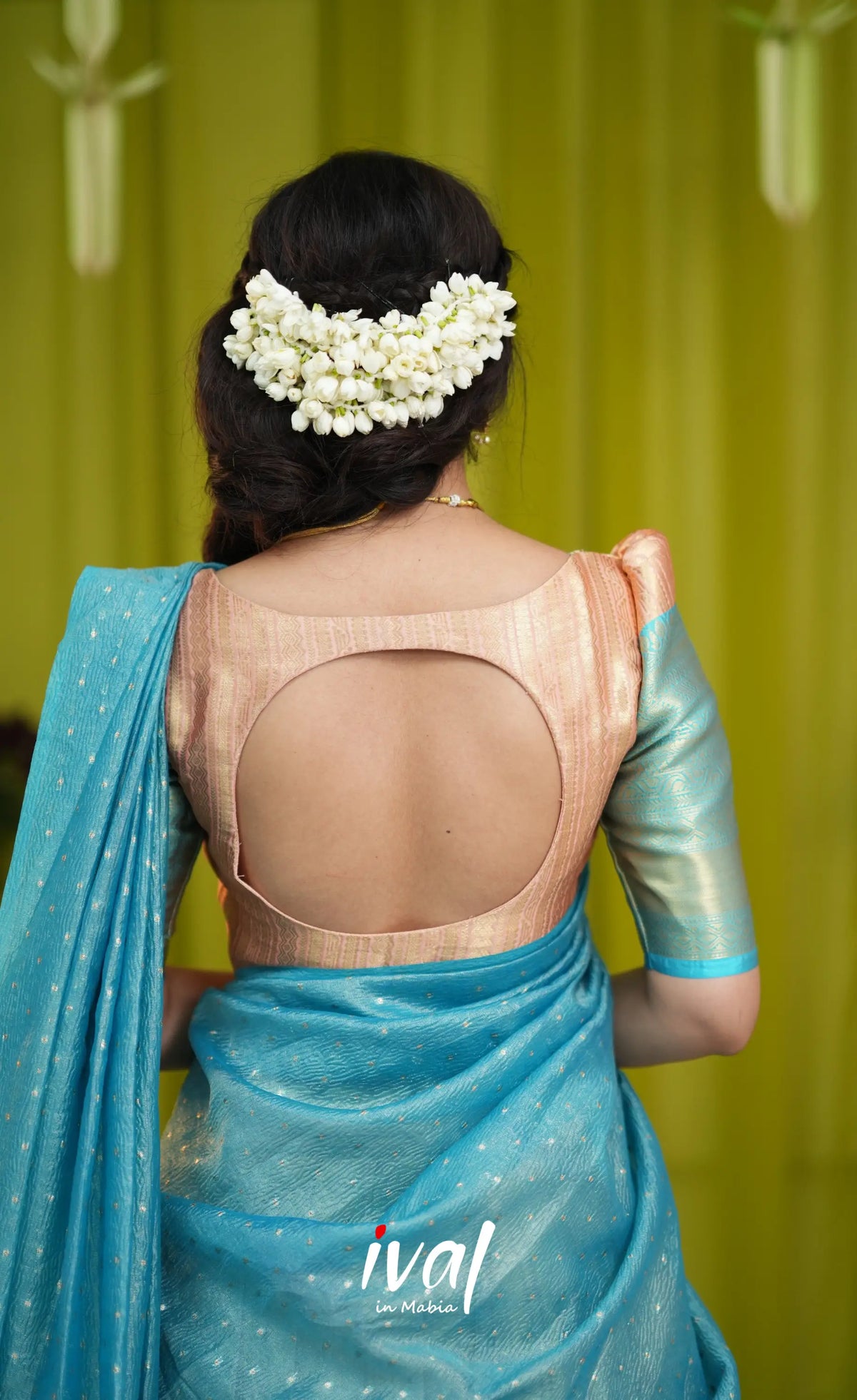 Izhaiyini Organza Halfsaree - Peach and Light blue - Half Sarees
