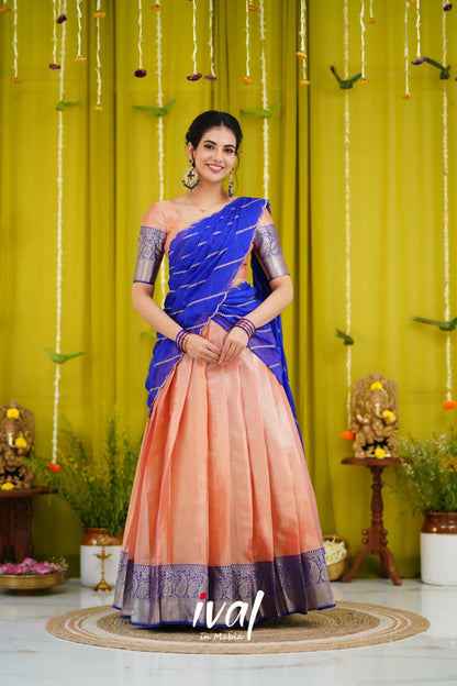 Izhaiyini Organza Halfsaree - Peach And Royal Blue Half Sarees