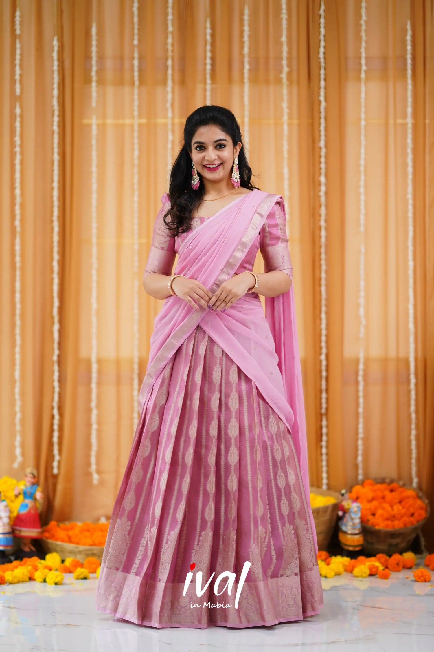 Izhaiyini Organza Halfsaree - Pink And Baby Half Sarees