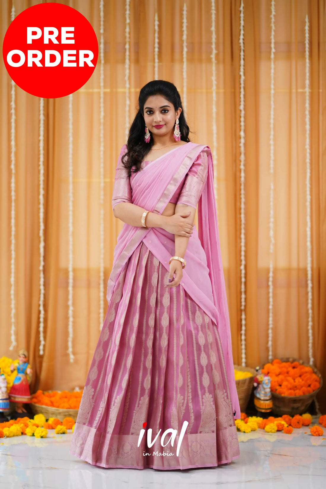 Izhaiyini Organza Halfsaree - Pink And Baby Half Sarees