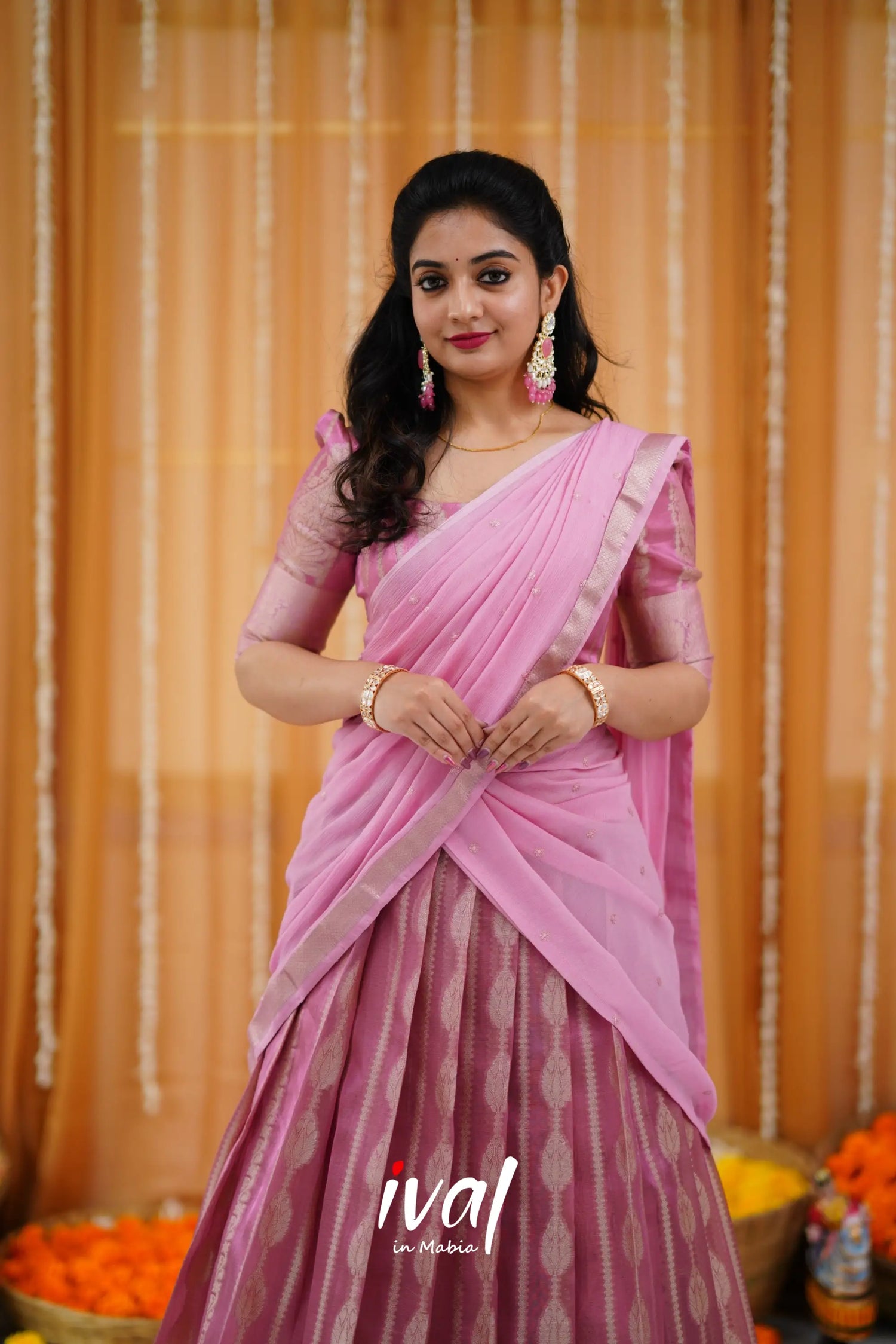 Izhaiyini Organza Halfsaree - Pink And Baby Half Sarees