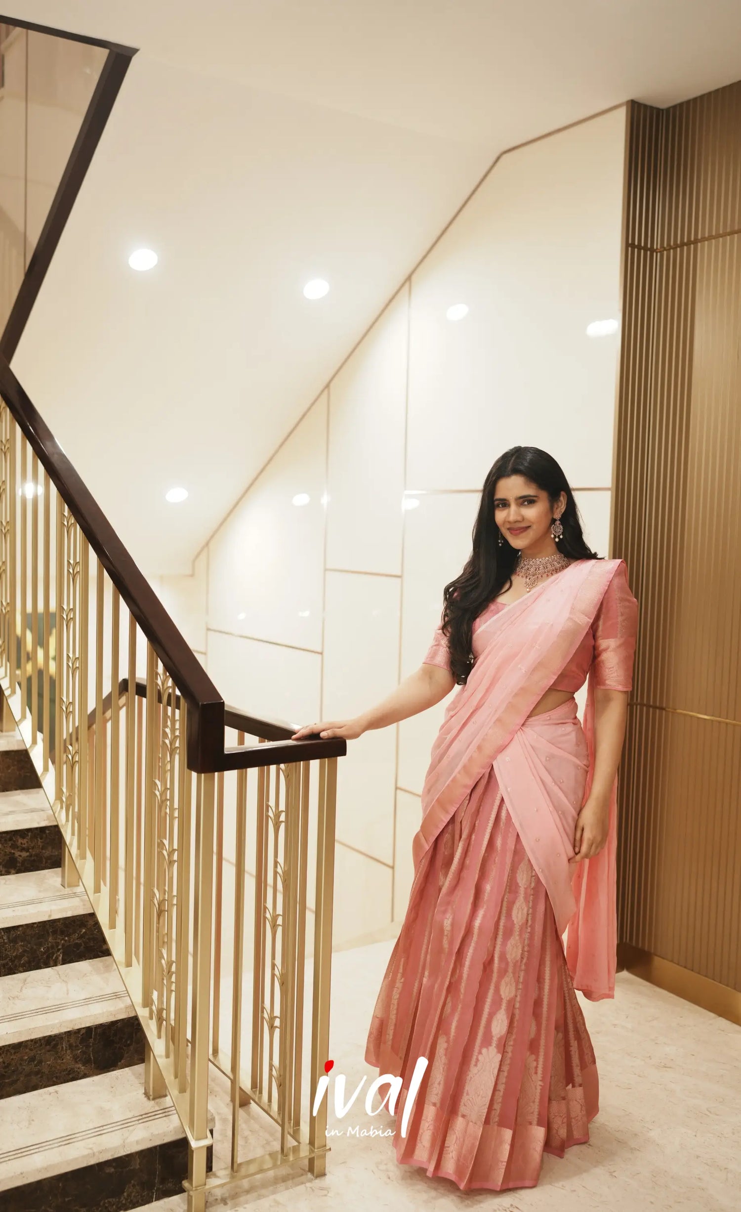 Izhaiyini Organza Halfsaree - Pink and Baby Pink - Half Sarees