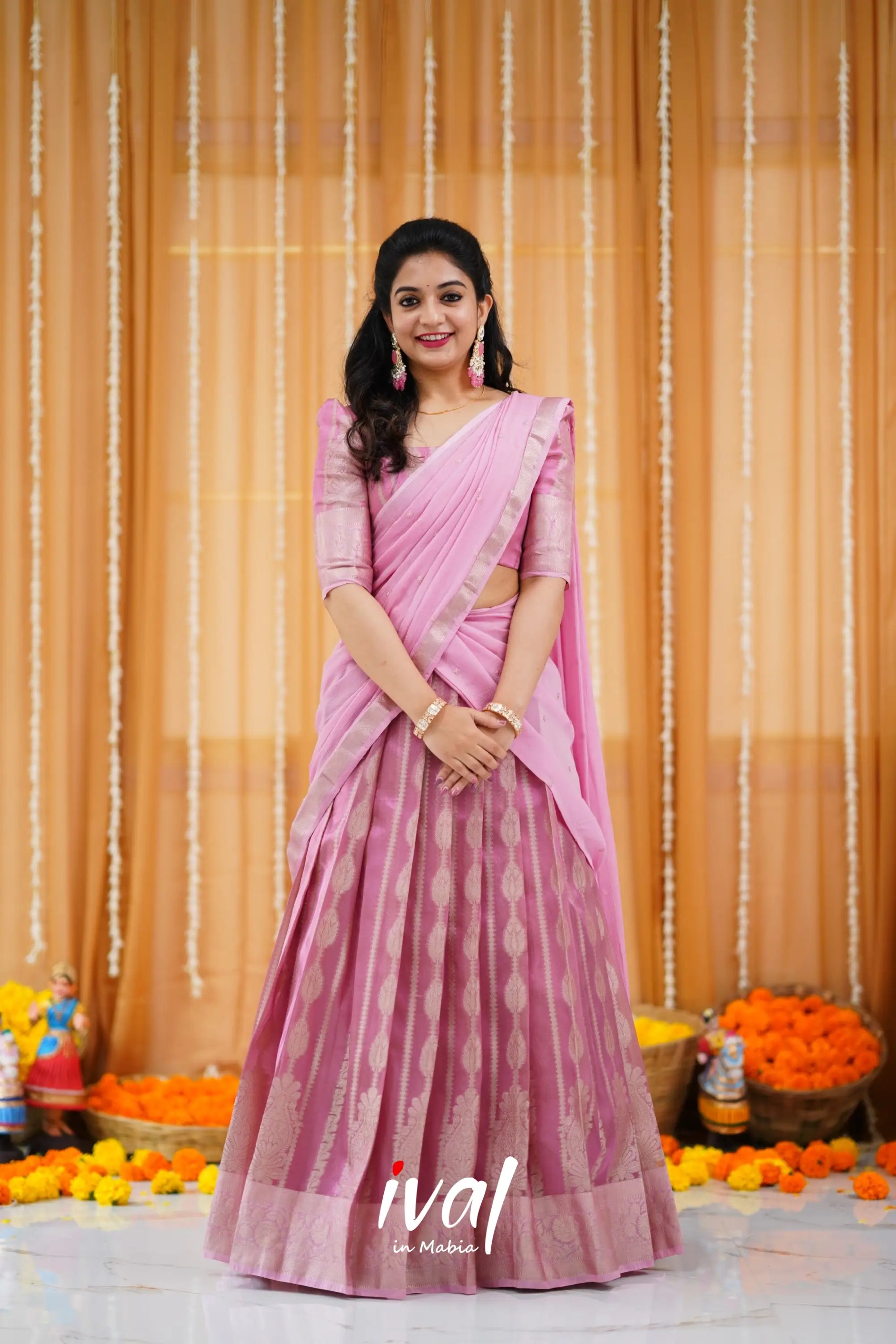 Izhaiyini Organza Halfsaree - Pink And Baby Half Sarees