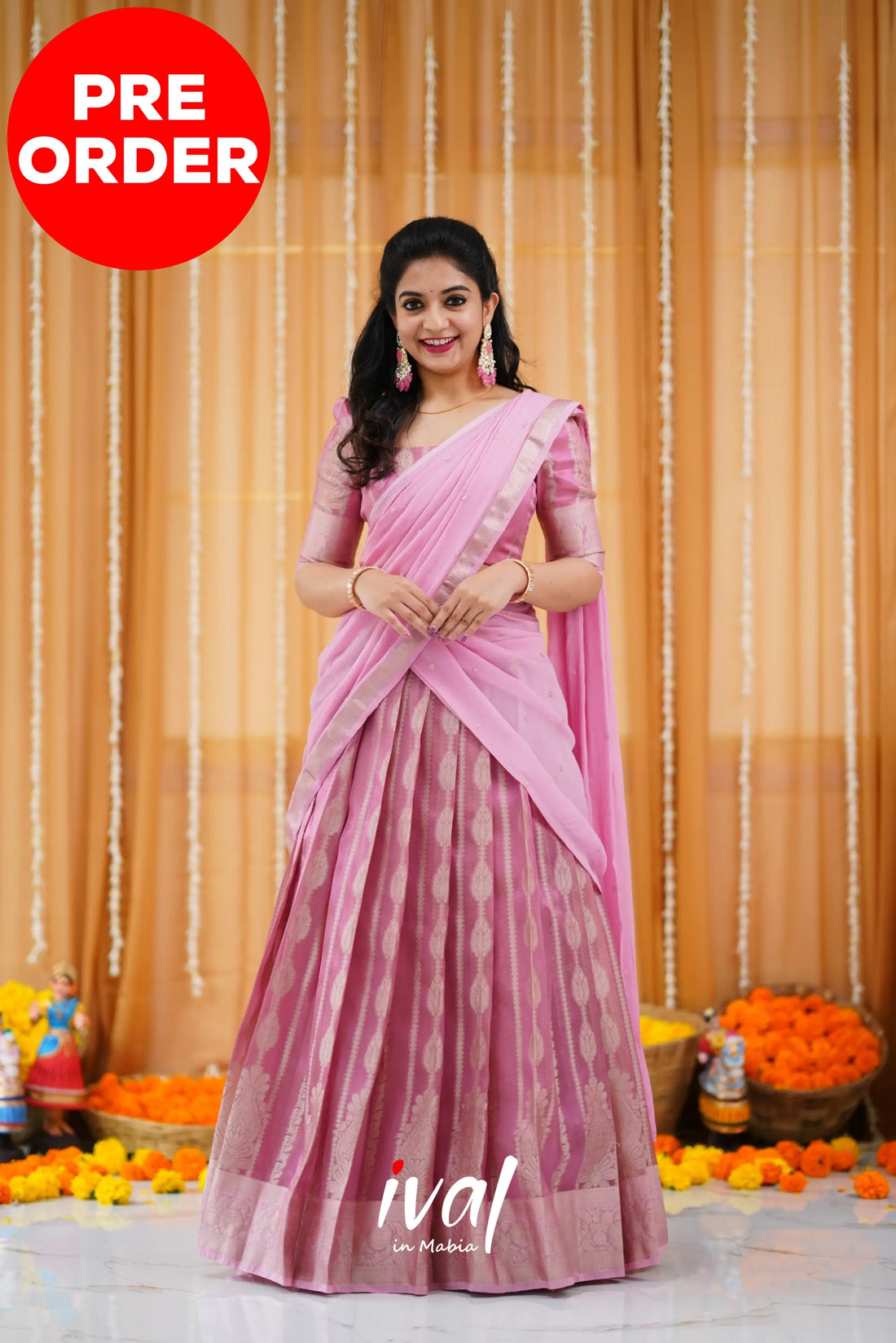 Izhaiyini Organza Halfsaree - Pink And Baby Half Sarees