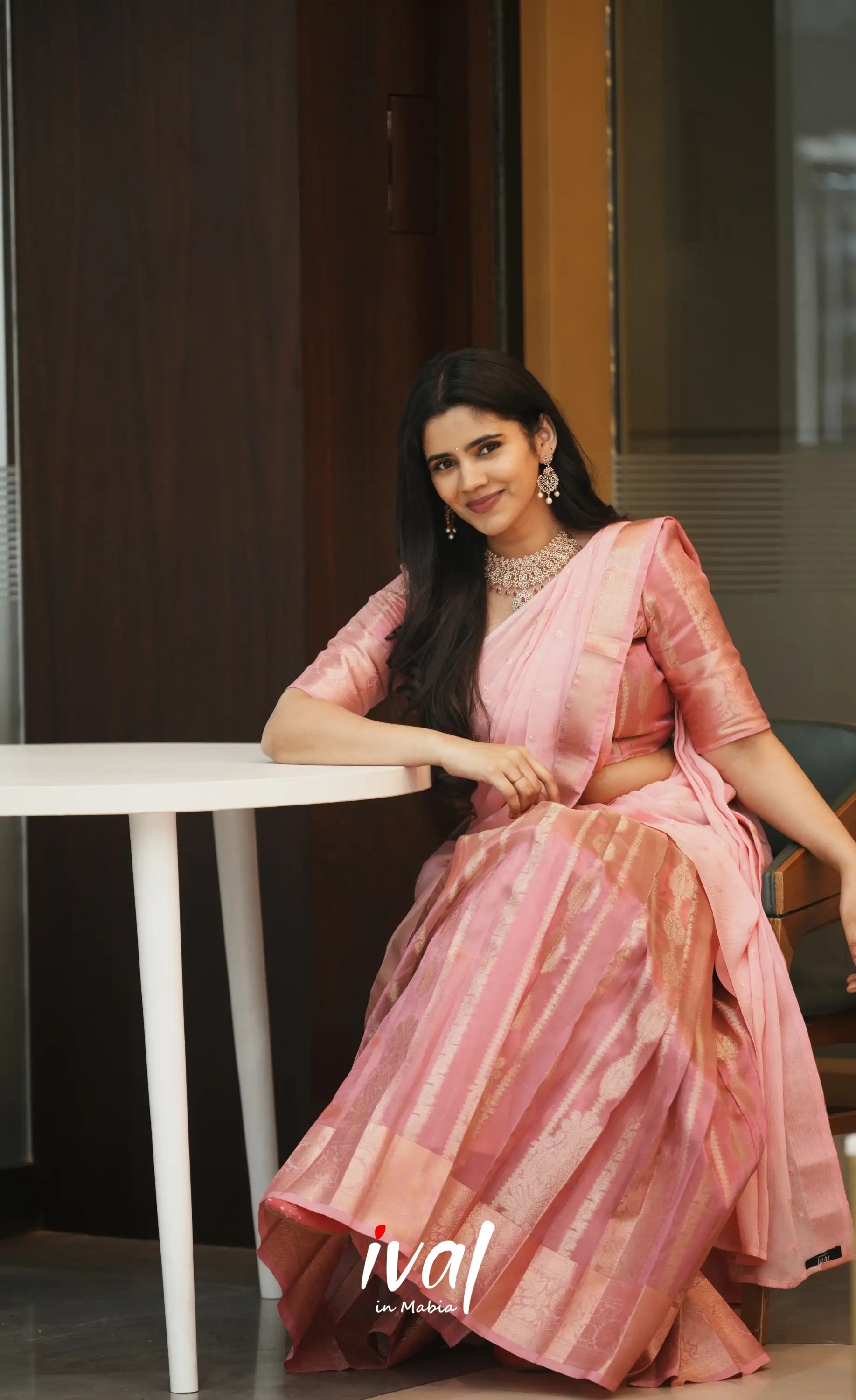 Izhaiyini Organza Halfsaree - Pink and Baby Pink - Half Sarees