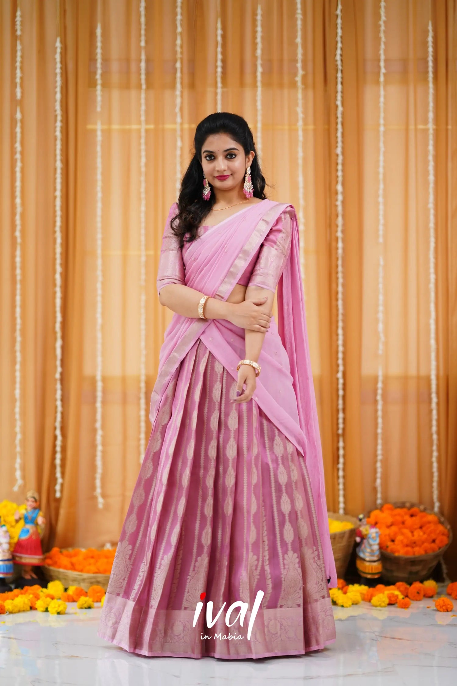 Izhaiyini Organza Halfsaree - Pink And Baby Half Sarees