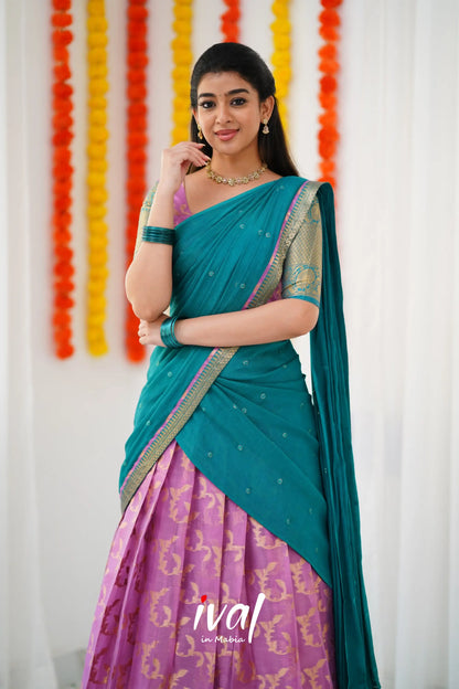 Izhaiyini Organza Halfsaree - Pink And Teal Green Half Sarees