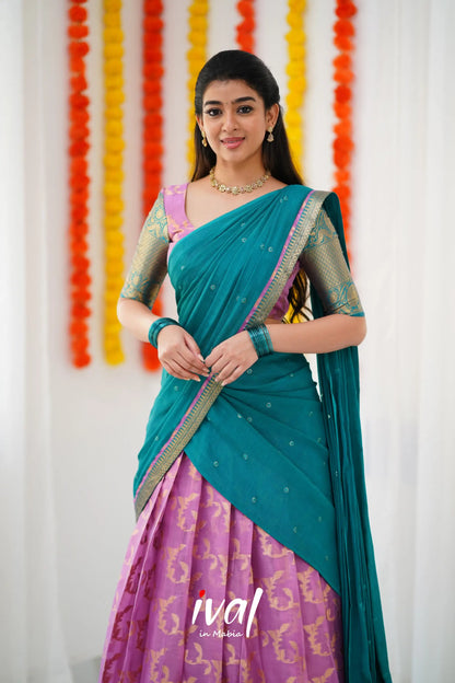 Izhaiyini Organza Halfsaree - Pink And Teal Green Half Sarees