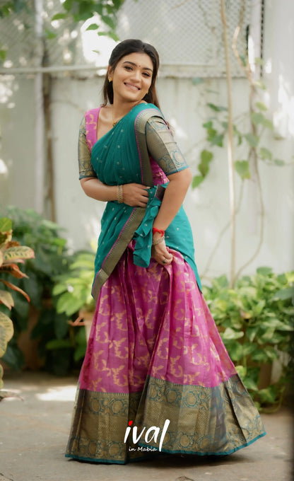 Izhaiyini Organza Halfsaree - Pink and Teal Green Half Sarees